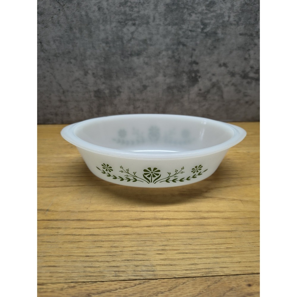Vintage Glasbake Casserole Dish 1 QT Green Daisy J235 Oval NO Lid